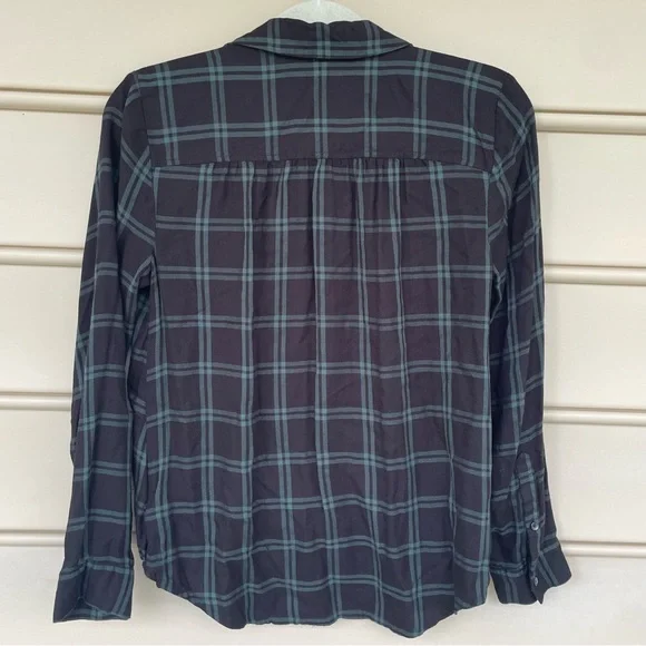 MADEWELL Plaid Black Green Collared Wrap Front Top Small - Picture 6 of 9